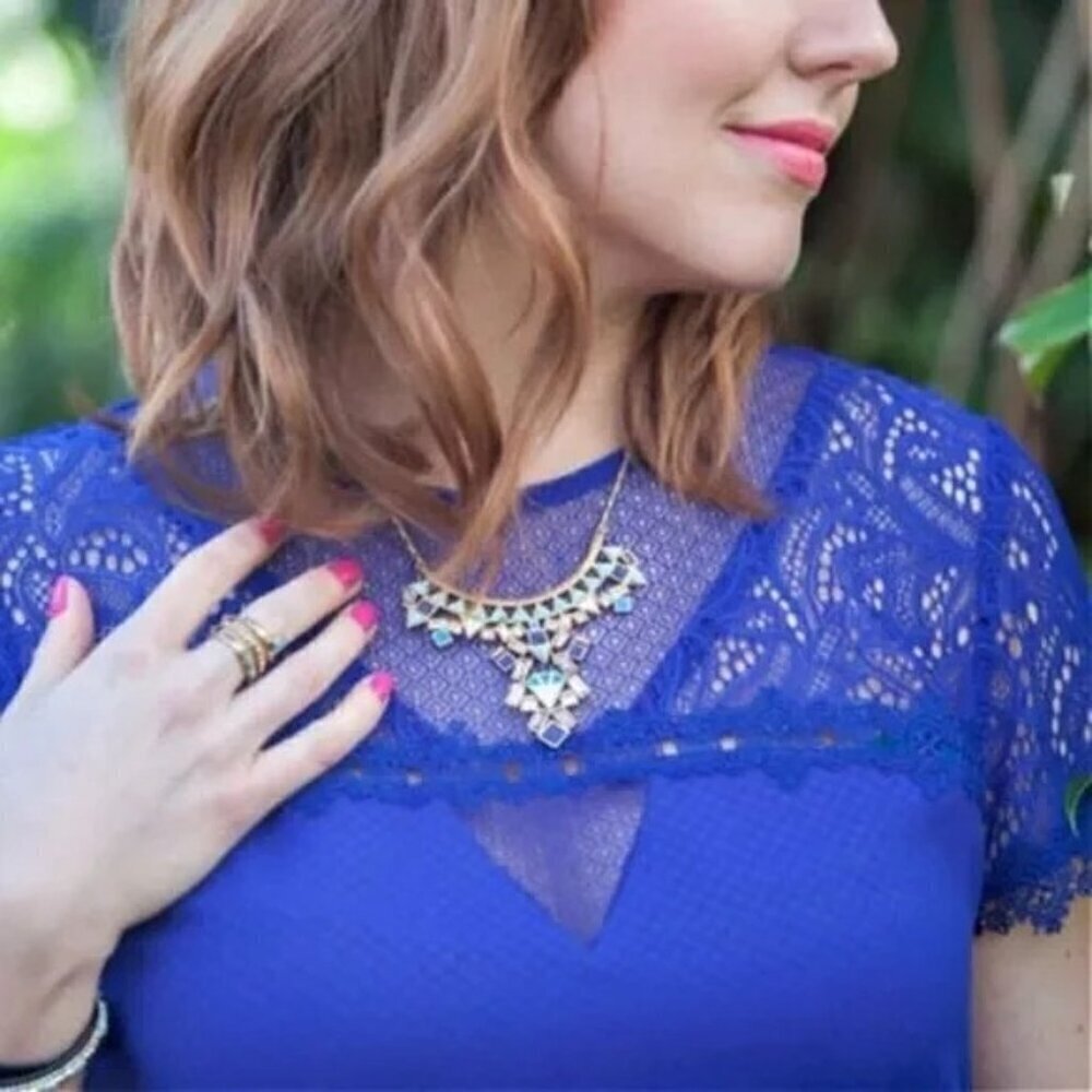 Stella & Dot Mosaic Stone Tile Statement Necklace Blue - Picture 9 of 11